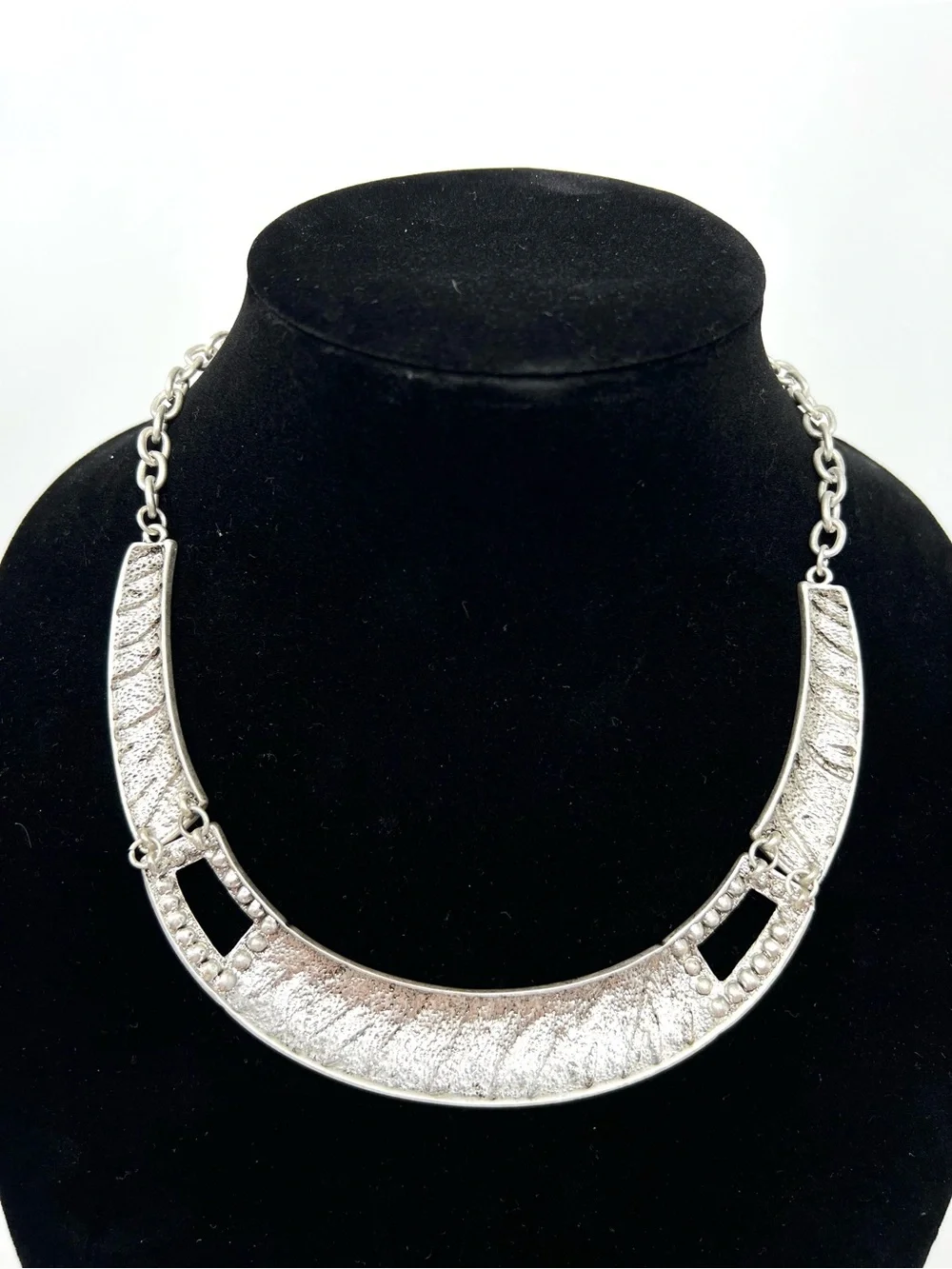 Vintage Silver Collar Necklace with Black Zebra Stripes